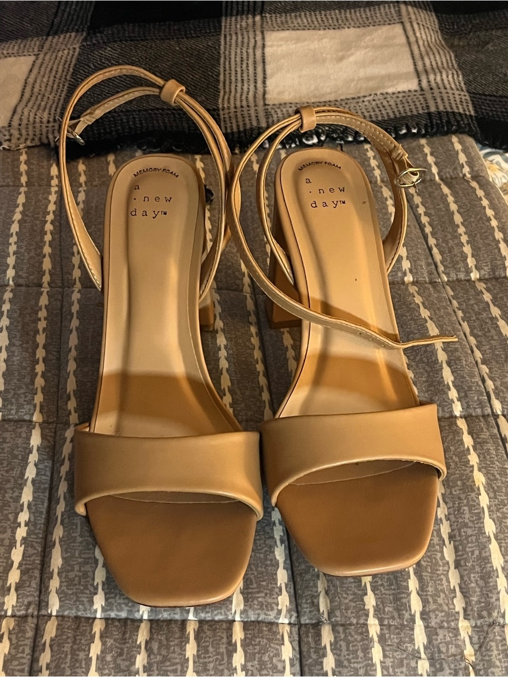 a new day Tan Block Heel Ankle Strap Sandals